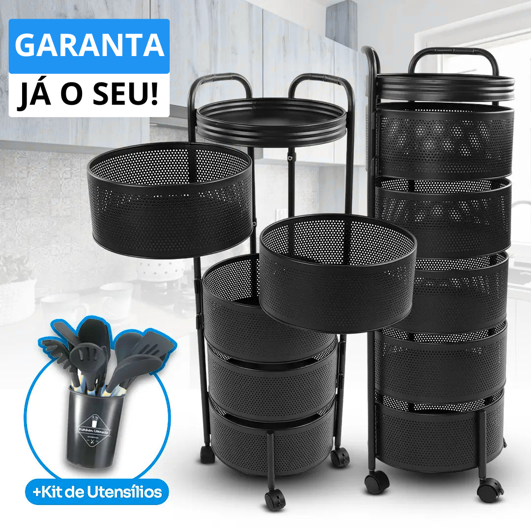 Fruteira Articulada de Aço Inox Rotativa + BRINDE: Kit de Utensílios de Cozinha